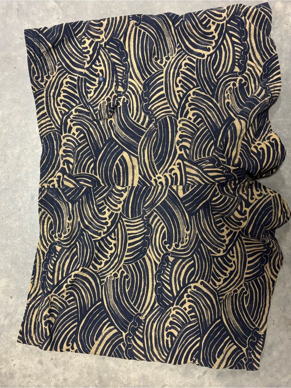 Patagonia x Common Threads Baggies Navy and Tan Wave-Print
